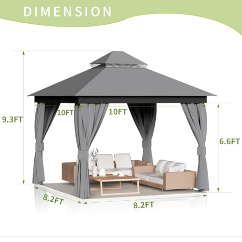 Outdoor Gazebo for Patio 10\'x10\' - Heavy Duty Steel Frame Canopy Party Tent Shelter with Double Roofs, Mosquito Net and Privacy Curtains for Backyard Garden Lawn (Dark Gray, 10x10)