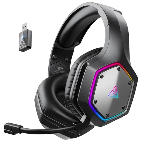 EKSA E1000BT Auriculares Gaming Inalámbricos 2.4GHz, Cascos Gaming Inalámbricos con Micrófono ENC, Auriculares Gaming Bluetooth para PC PS5 PS4, 120H Batería, Sonido Surround 7.1