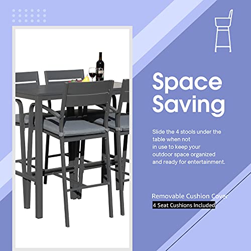 Soleil-Jardin-Outdoor-Aluminum-5-piece-Bar-Set-Dining-Bistro-Pub-Set-Patio-Bar-Height-chairs-with-Cushion-Slatted-High-Top-Table-for-Backyard-Garden-Pool-Dark-Grey Soleil Jardin Outdoor Aluminum 5 piece Bar Set Dining Bistro Pub Set Patio Bar Height chairs with Cushion Slatted High Top Table for Backyard Garden Pool Dark Grey