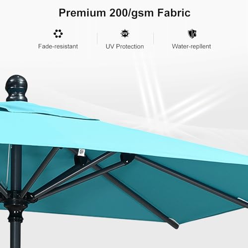 Image of PURPLE LEAF Patio Market Umbrella 6' x 4' Rectangle Tilt Turquoise Blue