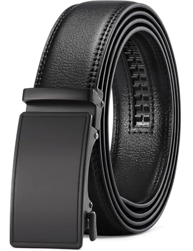 AMOSTBY Mens Belt Leather Slide Ratchet Belt for Gift Dress and Casual 1 3/8 with Adjustable Automatic Buckle - Fit for Jeans Suits and Every Occasion