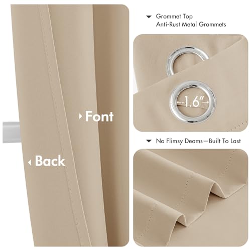Image of MIULEE Blackout Curtains for Bedroom Living Room 2 Panels, Thermal Insulated Room Darkening Drapes Grommet Noise Reducing Light Blocking Window Treatments 45 Inches Long 40x45 Inch Biscotti Beige