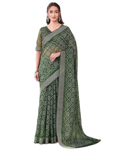 Image of Satrani Women's Chanderi Printed & Embroidery Saree with Unstitched Blouse Piece