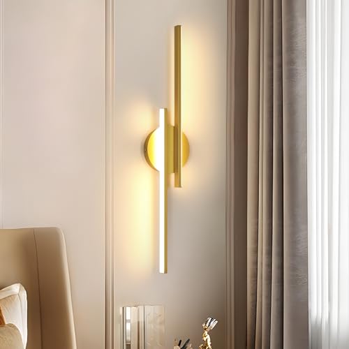 Riserva Wandleuchte LED Innen, 24W 2700LM Kreativ Wandlampe Gold, 3000K Warmweiß, Moderne Wandbeleuchtung Dekorative für Schlafzimmer, Wohnzimmer, Treppenhaus, Korridor, 60cm