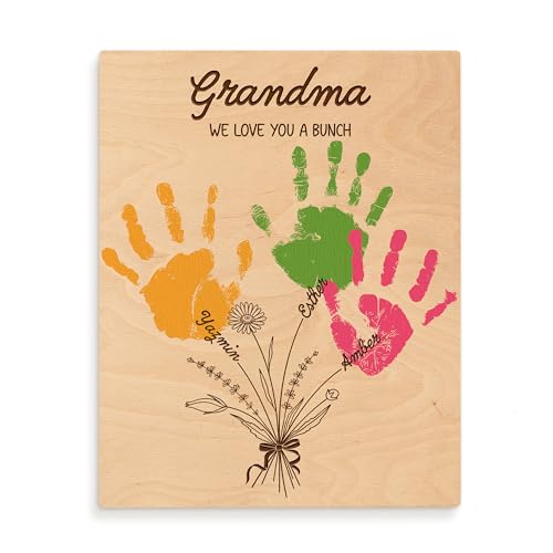 Personalized Mother's Day Handprint Sign - DIY Handprints Floral Plaque with Custom Names - 3 Sizes, Ideal Gift for Moms and Grandmas - 3 Handprints