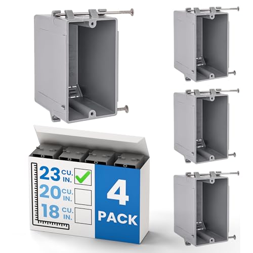 OHLECTRIC 1-Gang New Work Outlet Box 23 Cubic Inch (4-Pack) Single Gang PVC Electrical Box Captive Nail Mounting Non-Metallic PPO/PVC Plastic Construction Boxes GFCI Outlets Dimmers UL/ETL Listed