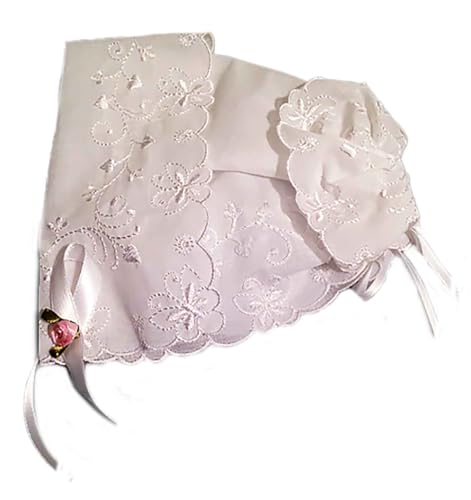 Butterfly and Heart Embroidered Christening Keepsake Handkerchief Bonnet