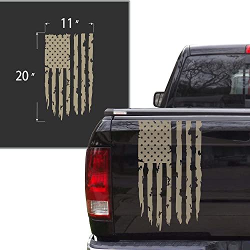 Distressed American Usa Us Flag Truck Tailgate Vinyl Decal Compatible With Most Pickup Trucks Eua Flag - Rear Graphic Car Sticker (11" X 20", Beige) #TOP1