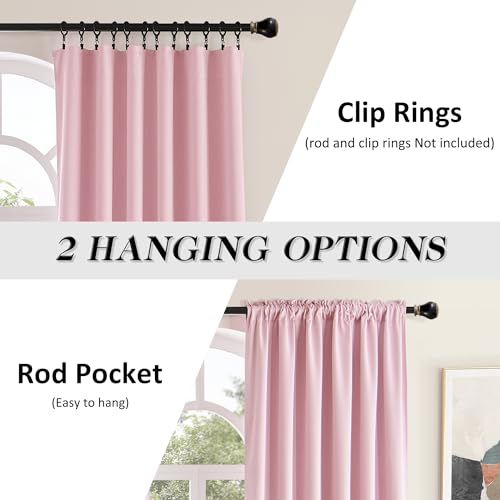 Image of DONREN 96 Inch Curtains for Living Room - Blackout Thermal Insulated Window Drapes with Rod Pocket (2 Panels,52 x 96 Inch,Pink)