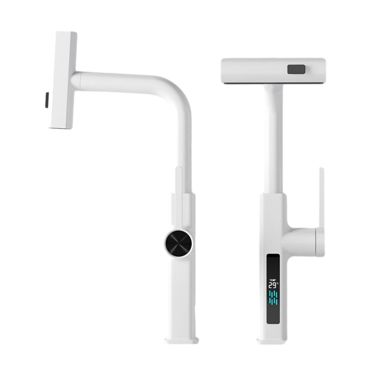 BHFPFZA White All Copper Kitchen Sink Faucet with Digital Display Hot and Cold Water Control Splash Proof Design Pull Out Sprayer for Vegetable Sink Modern and Stylish Upgrade for Your Kitchen