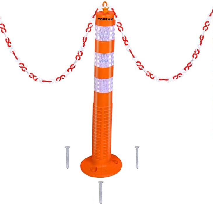 TOPRAK Flexible Traffic & Parking Control Spring Post Barrier High Grade Elastomeric Polymer Material With 3 White Reflective Tapes & Iron Nails And Chain Bollard Barrier Parking Block (B0D45T57LX) Amazon Price History, Amazon Price Tracker