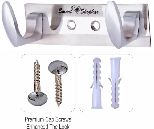 Image of Smart Shophar Heavy Duty Metal Fitting Trums Wall Hook 2 Legs Silver, / Modern Design Hook Hanger for Hanging Keys, Cup, Coat, Hat, Kitchens Towel in Bathroom and Office
