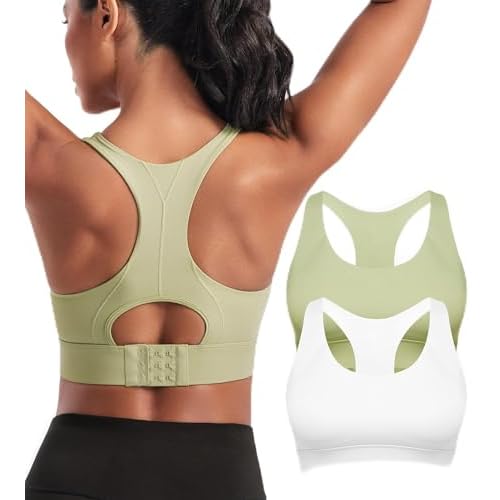 Sports Bras for Women High Support Racerback High Impact Sports Bra Push Up Womens Padded Workout Running Gym Yoga Tops 2pcs-white/Green Medium