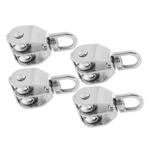 PRETYZOOM 4pcs Stainless Steel Pulley Blocks Heavy Duty Single Double Wheel Pulleys for Material Handling Lifting Compact Design for Projects and Industrial Use