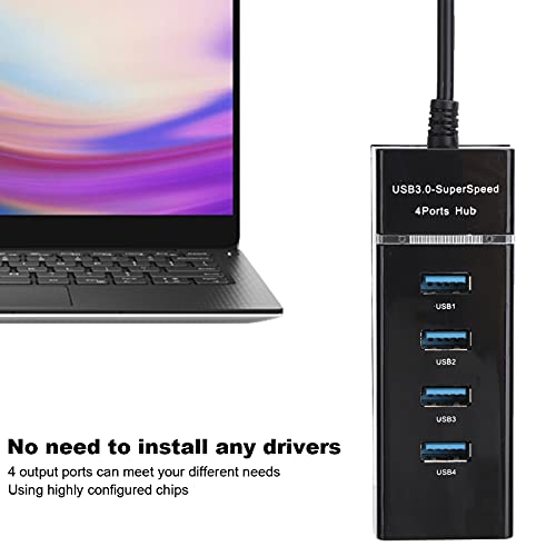 Powered USB 3.0 Hub, 1 to 4 USB Data Hub Splitter for Laptop 5Gbps USB3.0 Extender Adapter with 1.2M Cable - Image 2