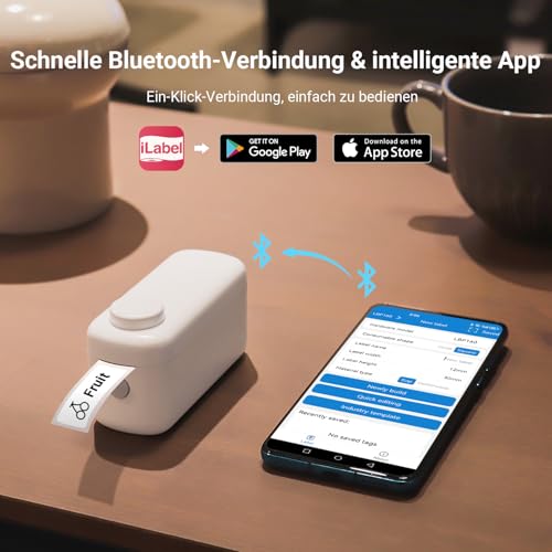 August LBP160W Mini Bluetooth Etikettendrucker selbstklebend Beschriftungsgerät mit Schneider Ettikettiergerät Wiederaufladbarer tragbarer Labeldrucker mit 1700+ Symbolen für Büro, Schule & DIY – Weiß