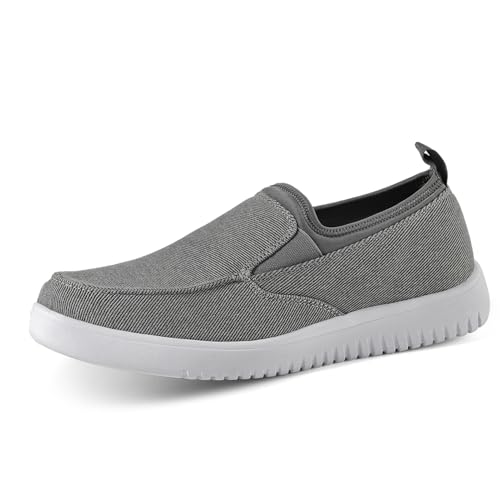 Mens Casual Slip On Shoes - Comfortable Canvas Loafers - Lightweight Boat Shoes for House Outdoor Driving Travel Grey 8
