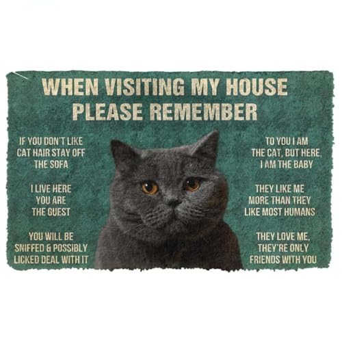 ���փ}�b�g �u���e�B�b�V���V���[�g�w�A�̔L�̉Ƃ̃��[�����o���Ă����Ă������� 50×80cm doormat Please Remember British Shorthair Cat House Rules