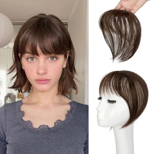 Cephermer Bangs Hair Clip in Bangs 360°3D Cover Hair Topper Synthetic HairPieces for Women Medium Brown Wispy Fake Bangs Toppers for Daily Wear