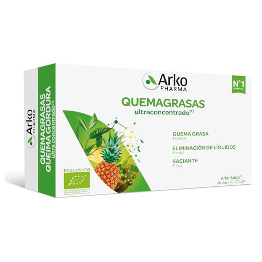 Arkopharma Arkofluido Quemagrasa Bio 20 Ampollas, Control de Peso, Saciante, Elimina Líquidos y Toxinas Más Asesoramiento Nutricional, Complemento Alimenticio, 20 Unidad (Paquete de 1)