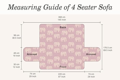 Image of Cloth Fusion 300 GSM Quilted Jaipuri Theme Printed 4 Seater Sofa Cover Mat-Style Fully Covered with Armrest Pockets, Adjustable Straps & Lock Fit (220 cm Seat Run, Elephant Block)