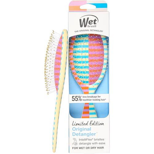 Wet Brush Original Detangler Hair Brush, Flexible Bristles Detangle All Hair Types, Works on Wet or Dry Strands, Ergonomic Handle, Reduces Breakage, Limited Edition, Retro Sport Cream All-Star Stripe