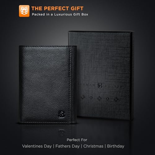 Image of SERMAN BRANDS Trifold Wallet for Men - RFID Blocking Genuine Leather, 11 Card Slots & ID Window, Slim Everyday Carry, Durable Stitching, Gift for Him