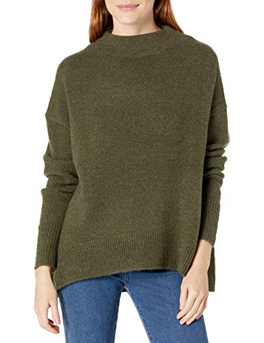 Cable Stitch Pull à col montant pour femme, confortable, olive, taille M Cover