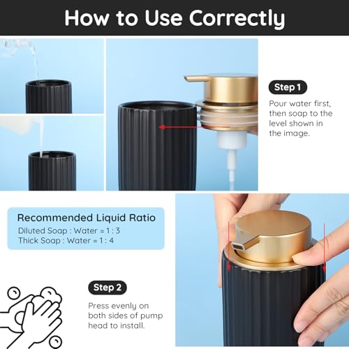 Image of Segbeauty Refillable Foam Soap Dispenser, 10.8oz Black Foaming Hand Soap Dispenser Ceramic, 320ml Empty Bathroom Lotion Dispensers Kitchen Liquid Foamer Press Foaming Pump Bottle for Home Decor