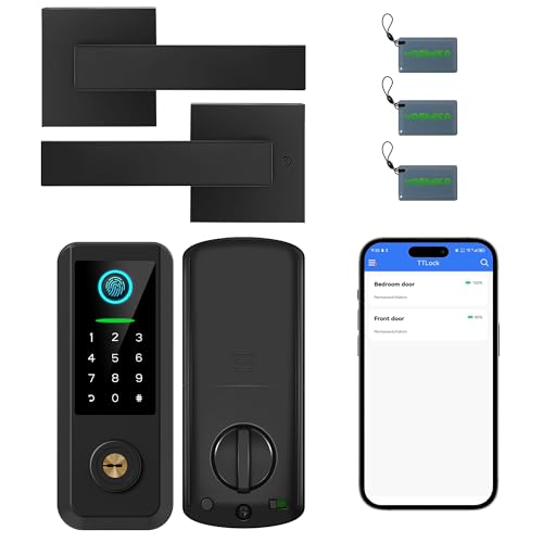 Yosimika Keyless Entry Door Lock with Handle Set,Smart Front Door Lock with Keypad Set,Keyless Entry Digital Deadbolt,Smart Door Lock with Auto Lock,App Control, Matte Black
