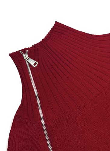 Women's Oversized Sweaters Red Turtleneck Zip Pullover Sweater 2025 Fall Winter Long Sleeve Ribbed Knit Jumper Tops4