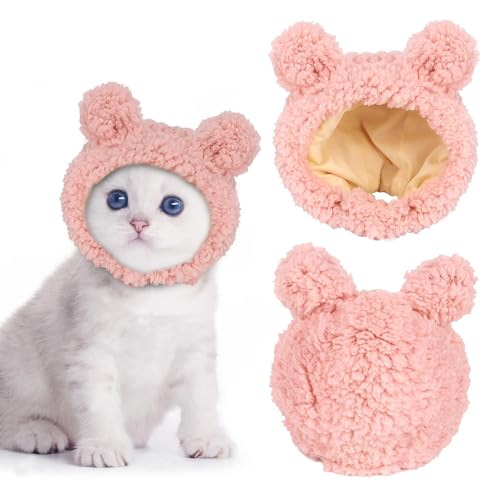 Chapéu de gato, chapéu de cão de inverno boné de cão pequeno para gatos e cães, acessório disfarce (rosa)