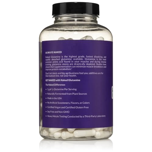 NAKED L-Glutamine Muscle Recovery Capsules, 1000mg, 240 Count, Made in The USA, Non-GMO, Gluten and Soy Free - Image 4