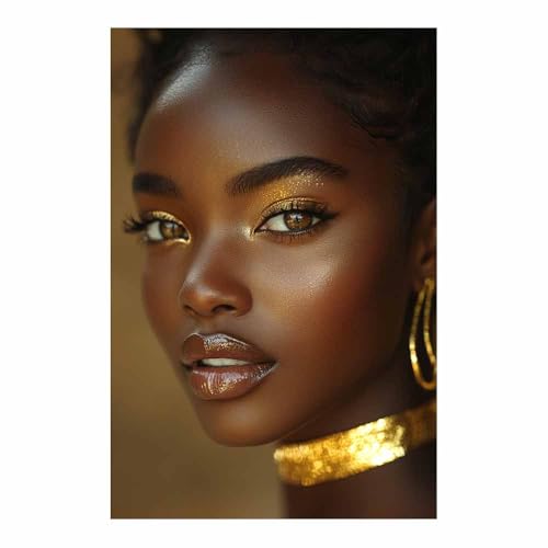Decoration Salon Peinture Tableaux inspirants au visage féminin et fleurs rétro en or