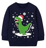 【Festliches Weihnachtsdesign】Das Pullover-Design mit einem niedlichen Dinosaurier und festlichen Motiven wie dem Weihnachtsbaum und dem Weihnachtsmann macht diesen Langarm Pullover zu einem echten Hingucker! Ihr Kind wird sich in diesem lustigen und farbenfrohen Sweatshirt sicher über die Feiertage freuen.