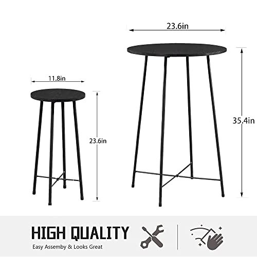 Vecelo Small Bar Table And Chairs, Round Bistro Sets With 2 Barstools, 3-Piece Pub Dining Furniture, Counter Height Wood Top For Breakfast Dinner Coffee Nap Conference, Easy Assembly, Black #TOP2