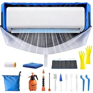 Kit Nettoyage Climatisation Split avec Grand Bavoir à Ajustable et Panneaux Latéraux, Entretien Climatisation Maison (XL, Bleu-Blanc Transparent)