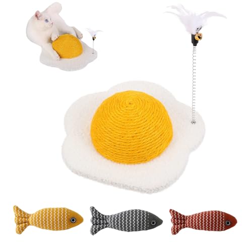 Egg Cat Scratcher Ball Cat Scratching Post Round Cat Tree Board Scratch Post Sisal Cat Toys (Yellow, S)