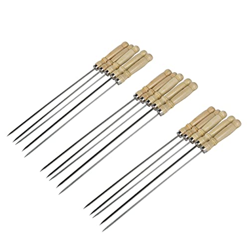 SEWOART 25 Piezas Gran signo de barbacoa de mango de madera pequeño brochetas carne departamento parilla parrilla brocheta de barbacoa brocheta de kebab Acero inoxidable