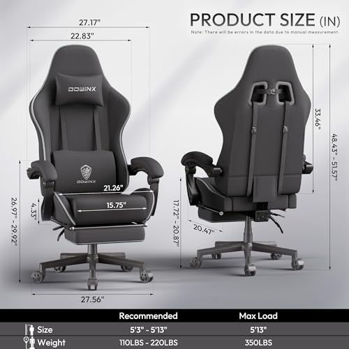 Image of Dowinx Gaming Chair Fabric Big and Tall with Pocket Spring Cushion, Massage Game Chair Cloth with Headrest, Ergonomic Computer Chair with Footrest 350LBS