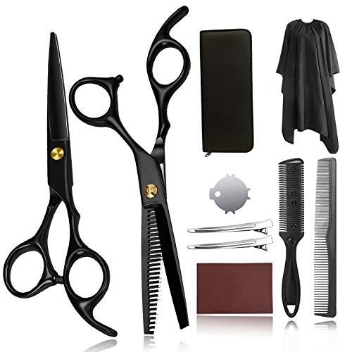 Hair Cutting Scissors for Women,Haircut Scissors Set Thinning Scissors for Cutting Hair Professional Shears Hair Cutting Kit with Hair Razor Comb, Comb, Cape, Clips, Leather Case 10Pcs