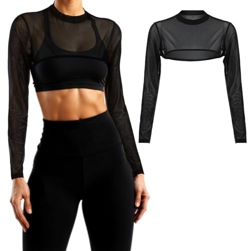 Grevosea Damen Mesh Crop Tops Sexy Netzoberteil Langarm Netz Oberteil Sommer Basic Tank Bluse Slim Fit Camisole für Clubwear Festival Oberteile Rave Outfit Clubwear(XL)
