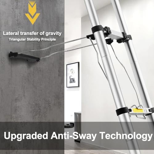 STANEW Telescopic Ladder 5 M,Aluminium Ladders Extendable with Exclusive Custom Stabilizer, Stabilizer Bar, Detachable Hooks, Multi-Purpose Telescoping Ladder with Triangular Thickened Non-Slip Feet 6 STANEW Telescopic Ladder 5 M,Aluminium Ladders Extendable with Exclusive Custom Stabilizer, Stabilizer Bar, Detachable Hooks, Multi-Purpose Telescoping Ladder with Triangular Thickened Non-Slip Feet - Image 6
