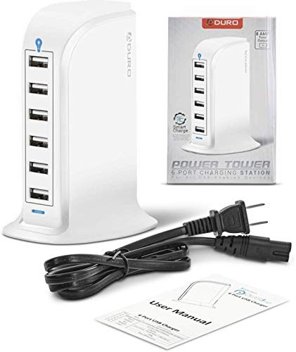 Aduro 40W 6-Port Usb Desktop Charging Station Hub Wall Charger For Iphone Ipad Tablets Smartphones With Smart Flow (White/Grey) #TOP5