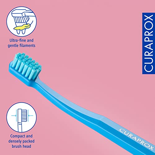 فرشاة أسنان كورابروكس للأطفال فائقة النعومة، زرقاء I عناية لطيفة للفم لأسنان الأطفال الحساسة I 5,500 شعيرات كورين® لإزالة البلاك الفعالة، عبوة مفردة