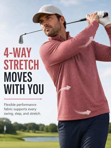 Image of Golf Quarter Zip Pullover for Men Mock Neck 1 /4 Zip Lightweight Athletic UPF 50+ Men's Long Sleeve Golf Sweatshirt