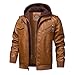 WULFUL Men's Leather Jackets, Faux Leather Jacket for Men Lapel Zip-Up Slim Fit Coat