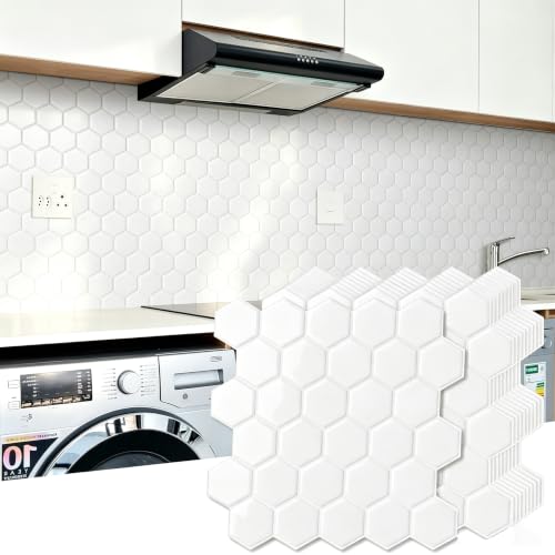 WalDecoo 10-Sheet Hexagon Peel and Stick Backsplash for Kitchen, New Upgrade Premium Extra Thicker Design 3D Self Adhesive Wall Tiles, Large Stick on Tiles for Kitchen and Bathroom (12" x 12")