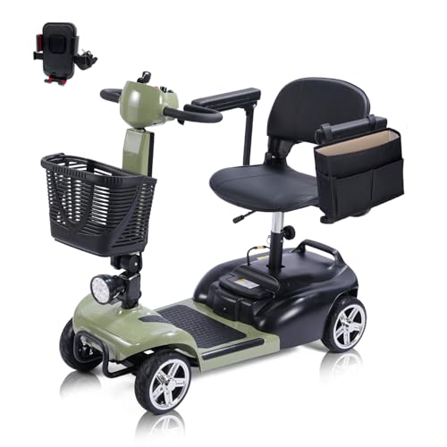 Image of 4 Wheel Mobility Scooter, Electric Scooter with Seat,Lightweight Mobility Scooter with Removable Battery. 6 MPH High Speed 265 lbs Capacity, Foldable Design (Green)