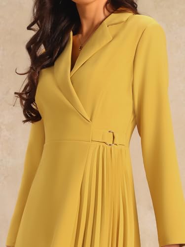 Image of Hobemty Women's Wrap Dress A-Line Pleated Midi Long Sleeve Dresses